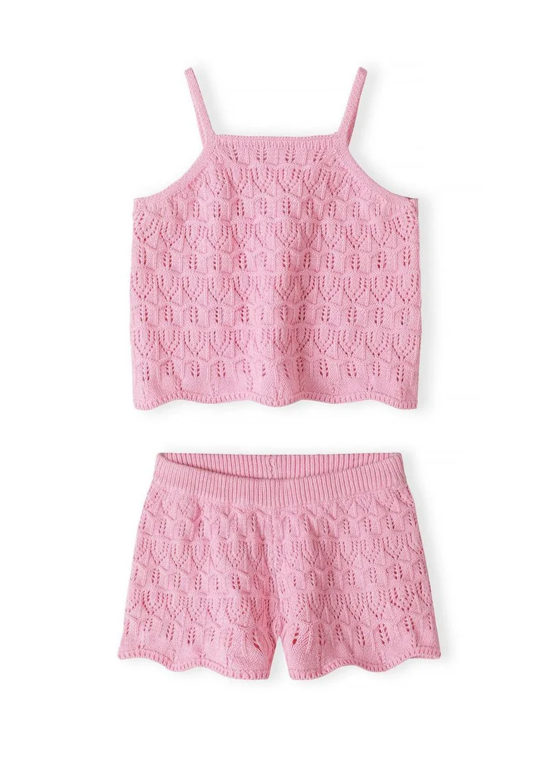مينوتي Girls breathable pink crochet two-piece set 3m-7y